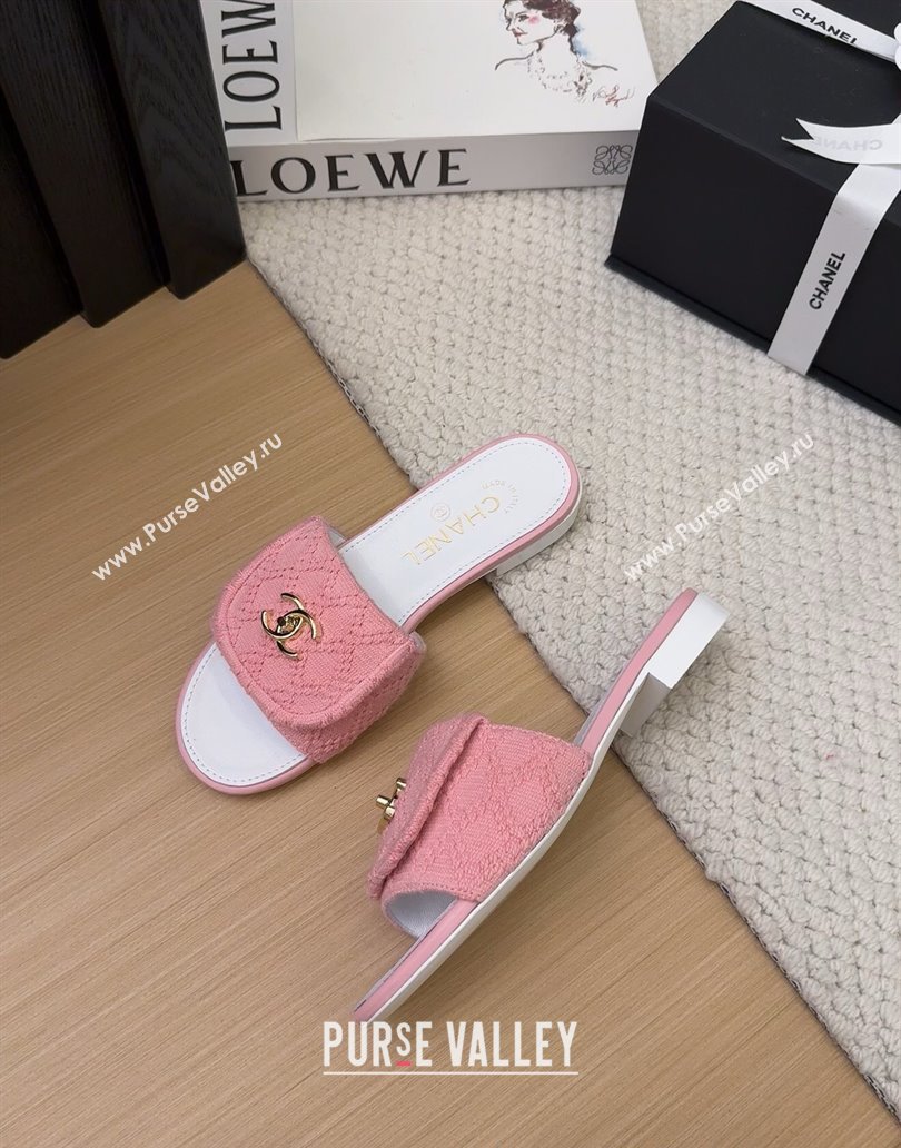 Chanel Knit Flat Slides Sandal with Foldover G45474 Light Pink 2025 (MD-250415084)