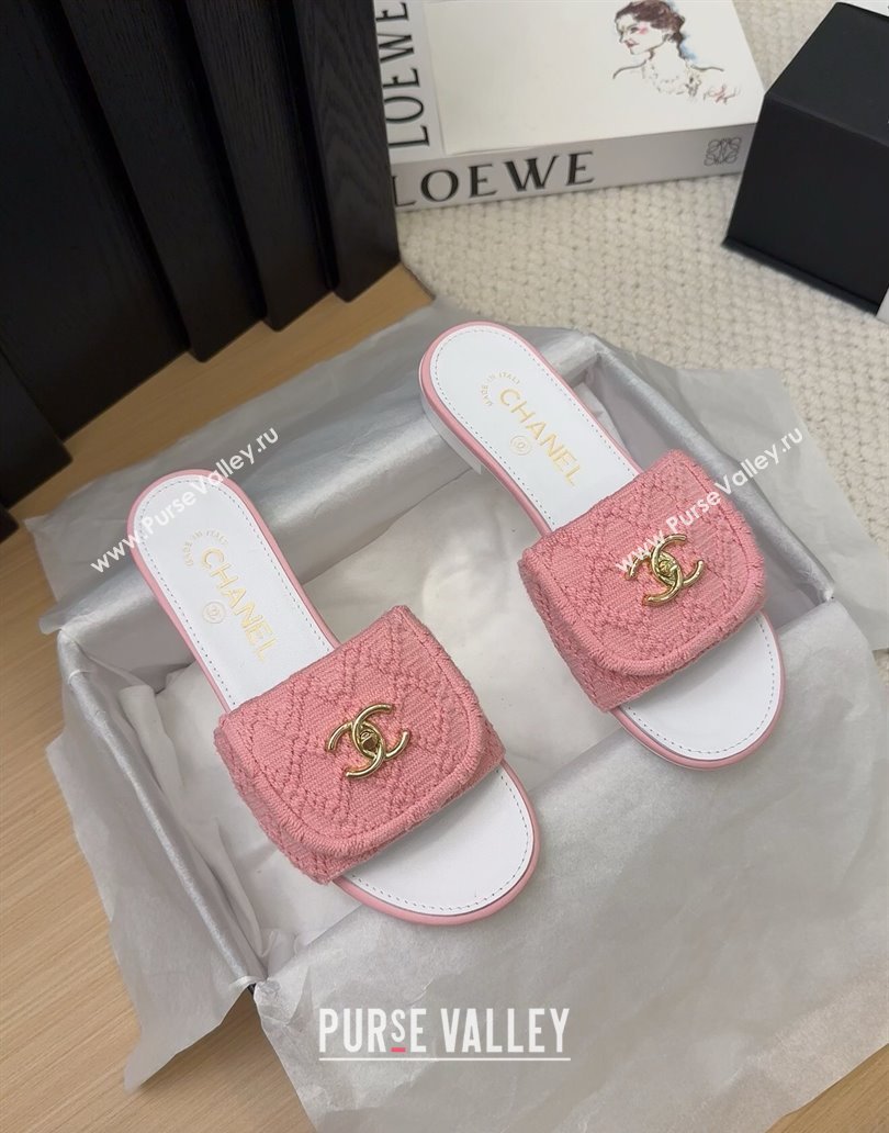 Chanel Knit Flat Slides Sandal with Foldover G45474 Light Pink 2025 (MD-250415084)