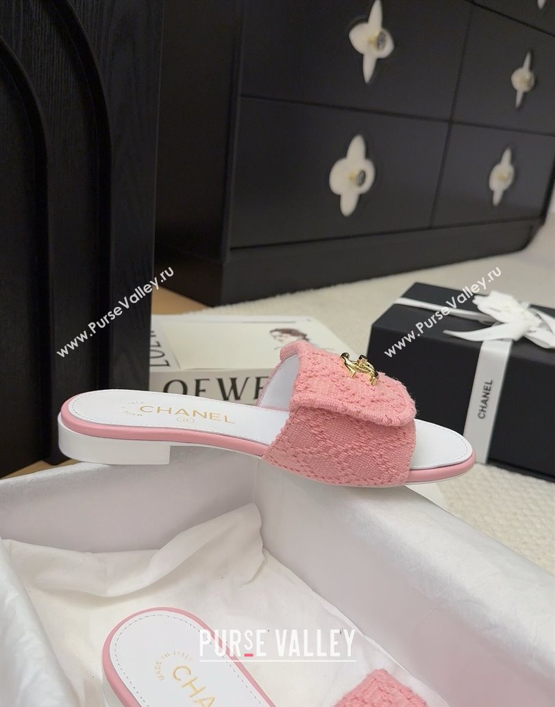 Chanel Knit Flat Slides Sandal with Foldover G45474 Light Pink 2025 (MD-250415084)