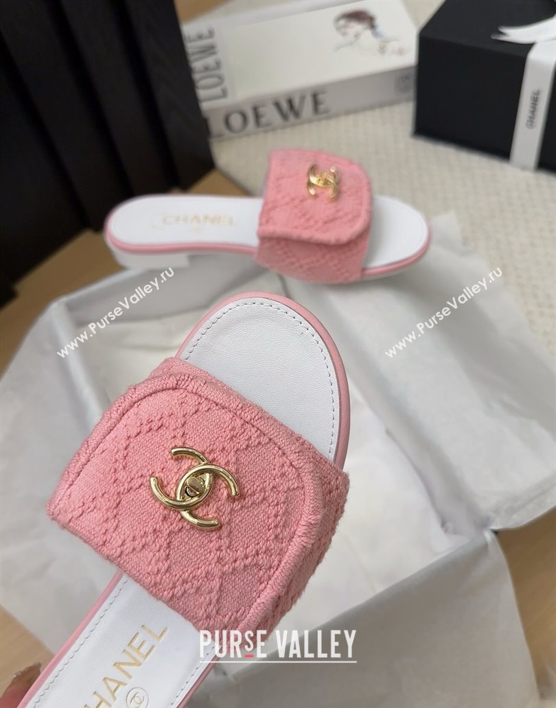 Chanel Knit Flat Slides Sandal with Foldover G45474 Light Pink 2025 (MD-250415084)