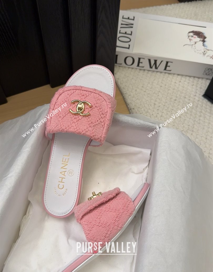 Chanel Knit Flat Slides Sandal with Foldover G45474 Light Pink 2025 (MD-250415084)