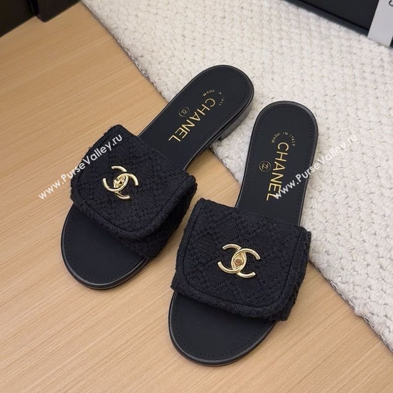 Chanel Knit Flat Slides Sandal with Foldover G45474 Black 2025 (MD-250415085)
