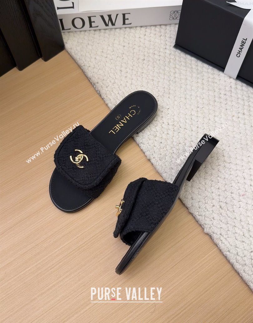 Chanel Knit Flat Slides Sandal with Foldover G45474 Black 2025 (MD-250415085)