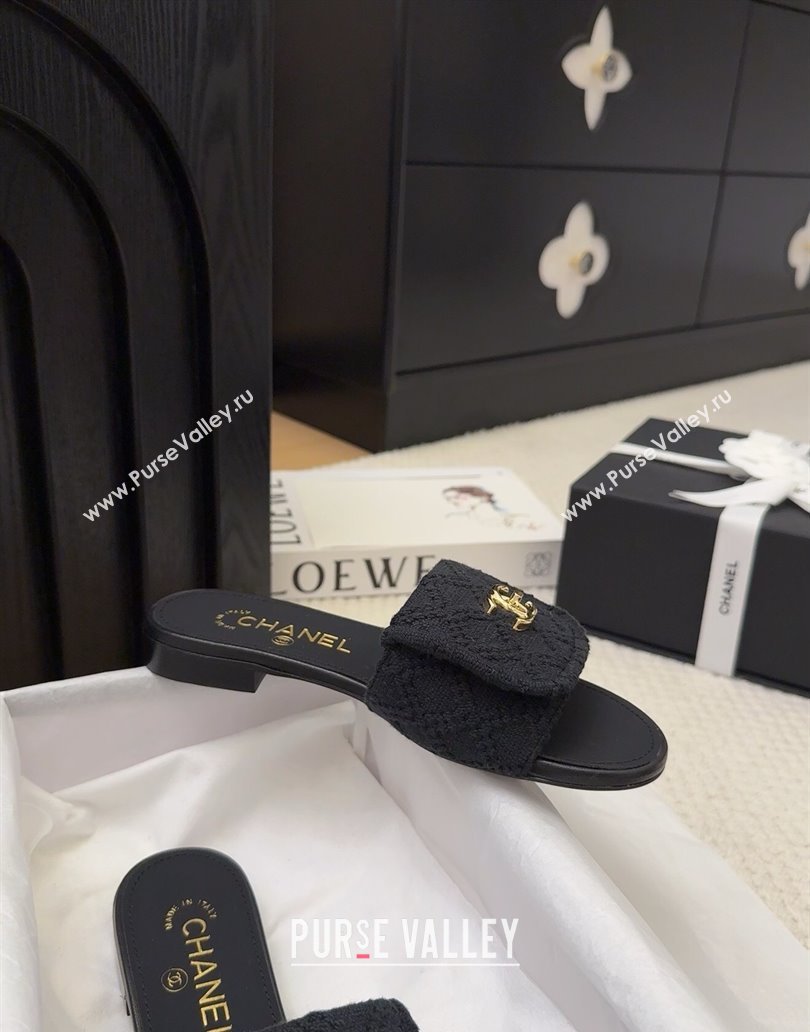 Chanel Knit Flat Slides Sandal with Foldover G45474 Black 2025 (MD-250415085)