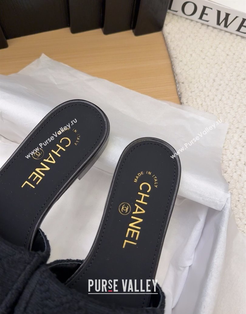 Chanel Knit Flat Slides Sandal with Foldover G45474 Black 2025 (MD-250415085)