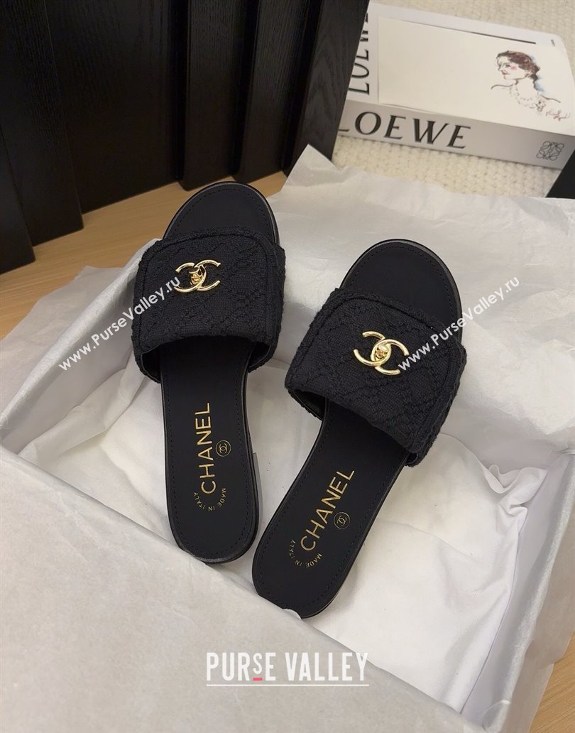 Chanel Knit Flat Slides Sandal with Foldover G45474 Black 2025 (MD-250415085)