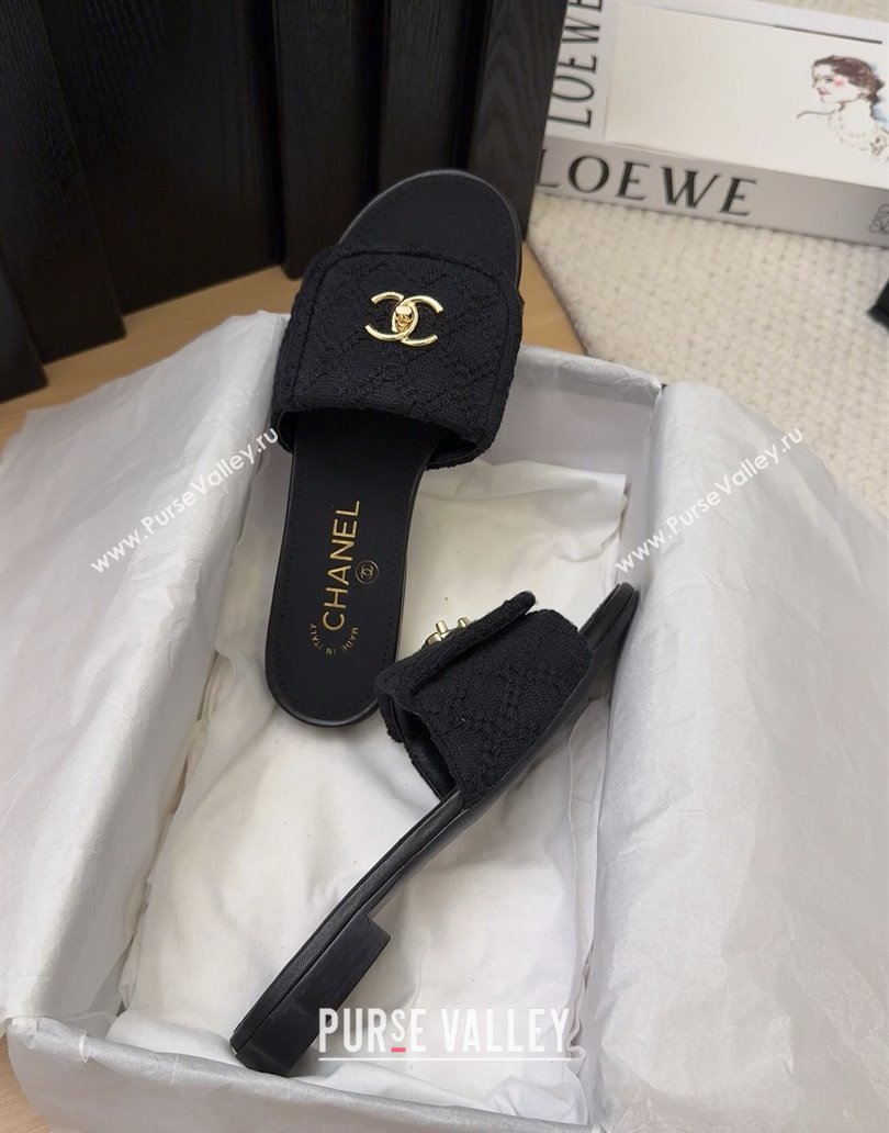 Chanel Knit Flat Slides Sandal with Foldover G45474 Black 2025 (MD-250415085)