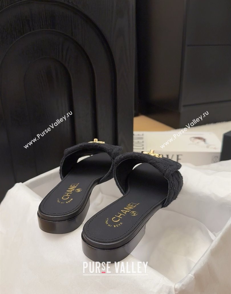 Chanel Knit Flat Slides Sandal with Foldover G45474 Black 2025 (MD-250415085)