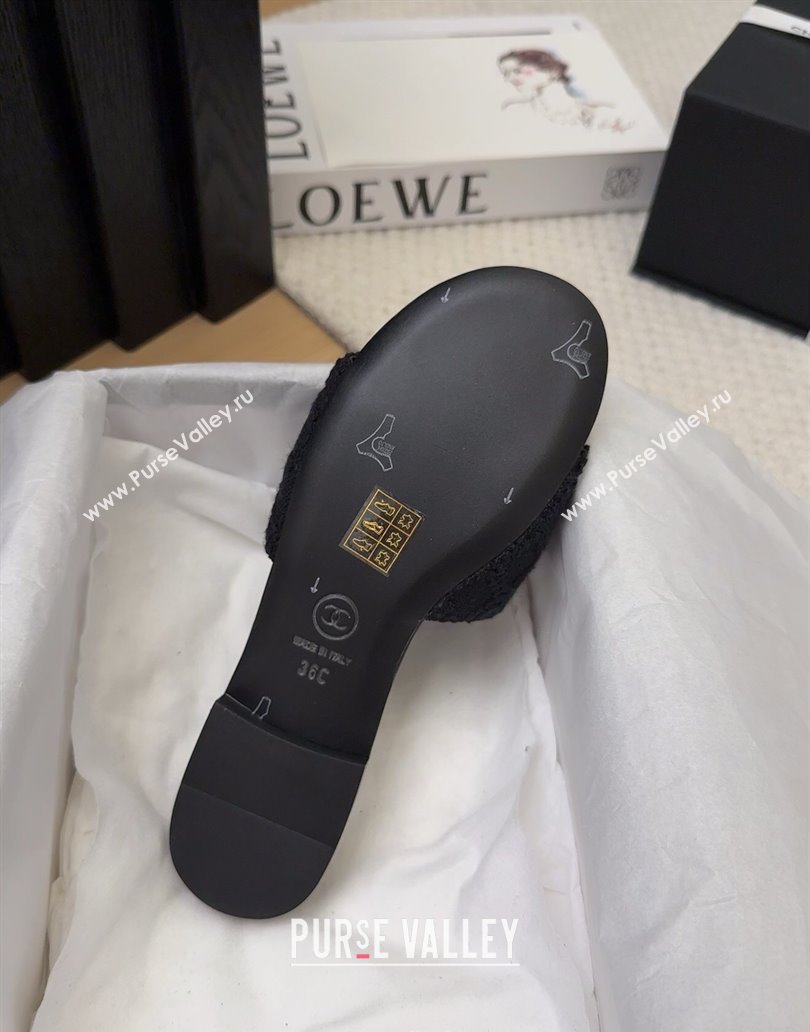 Chanel Knit Flat Slides Sandal with Foldover G45474 Black 2025 (MD-250415085)