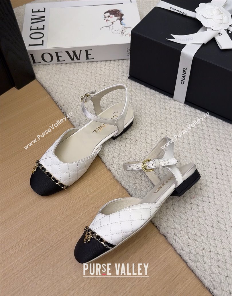 Chanel Quilted Fabric Grosgrain Flat Sandals with Chain White 2025 CH041617 (MD-250416114)