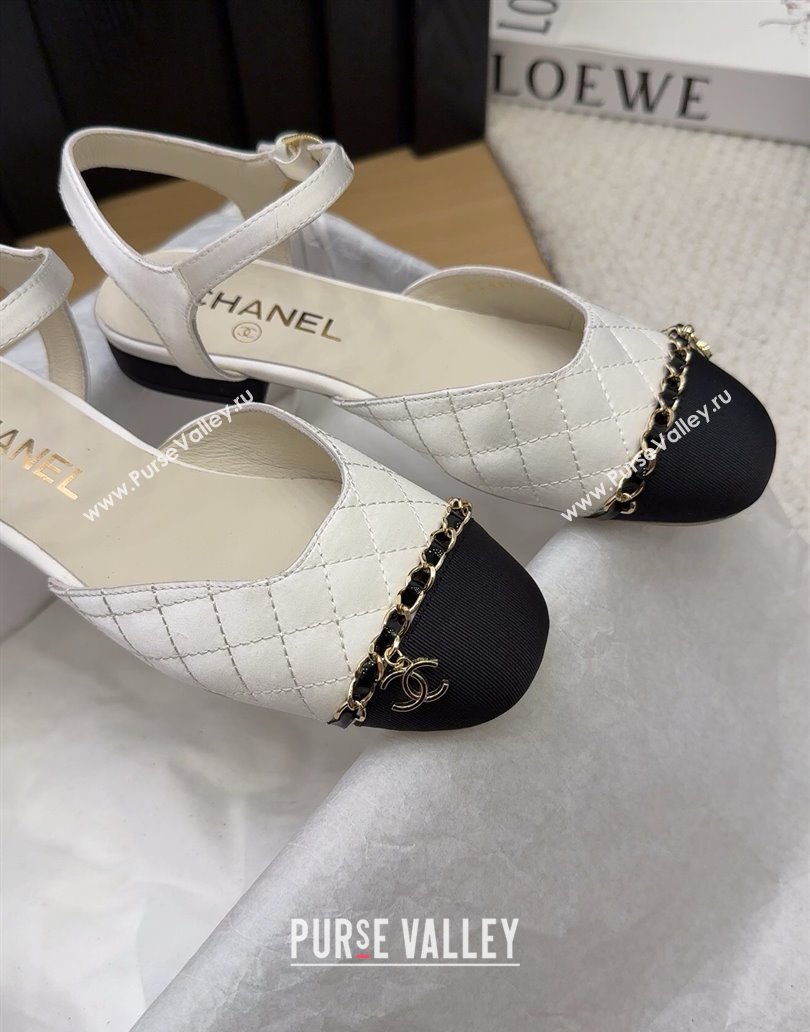 Chanel Quilted Fabric Grosgrain Flat Sandals with Chain White 2025 CH041617 (MD-250416114)