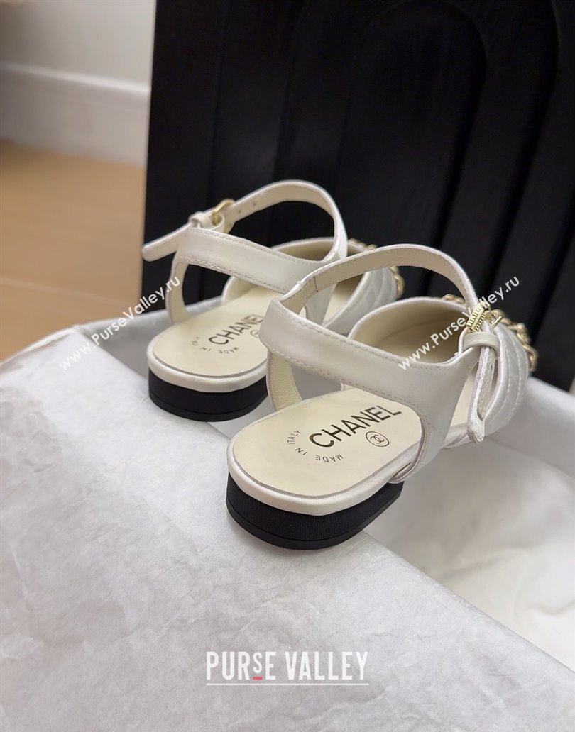 Chanel Quilted Fabric Grosgrain Flat Sandals with Chain White 2025 CH041617 (MD-250416114)