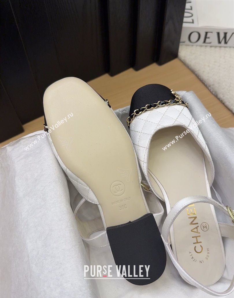 Chanel Quilted Fabric Grosgrain Flat Sandals with Chain White 2025 CH041617 (MD-250416114)