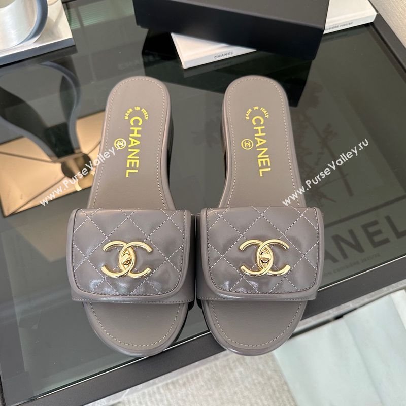 Chanel Quilted Lambskin Flat Slides Sandal with Foldover G45474 Grey/Gold 2025 (MD-250415090)