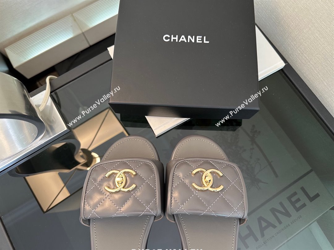 Chanel Quilted Lambskin Flat Slides Sandal with Foldover G45474 Grey/Gold 2025 (MD-250415090)