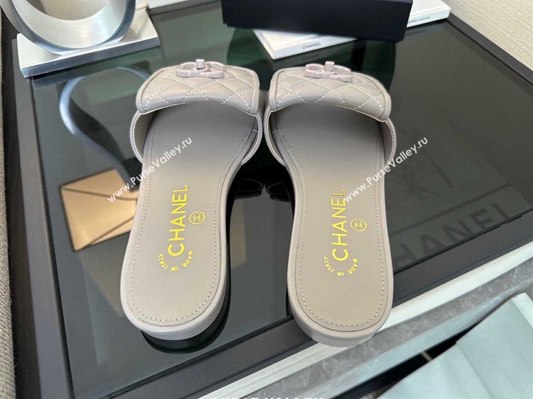 Chanel Quilted Lambskin Flat Slides Sandal with Foldover G45474 Grey Upper 2025 (MD-250415091)