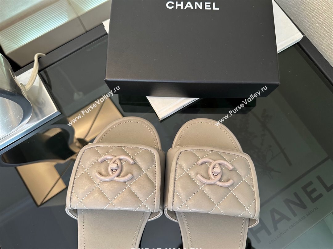 Chanel Quilted Lambskin Flat Slides Sandal with Foldover G45474 Grey Upper 2025 (MD-250415091)