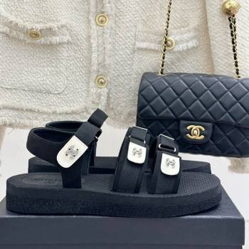 Chanel Calfskin Flat Sandals with Buckle Straps Black 2025 CH041602 (MD-250416013)