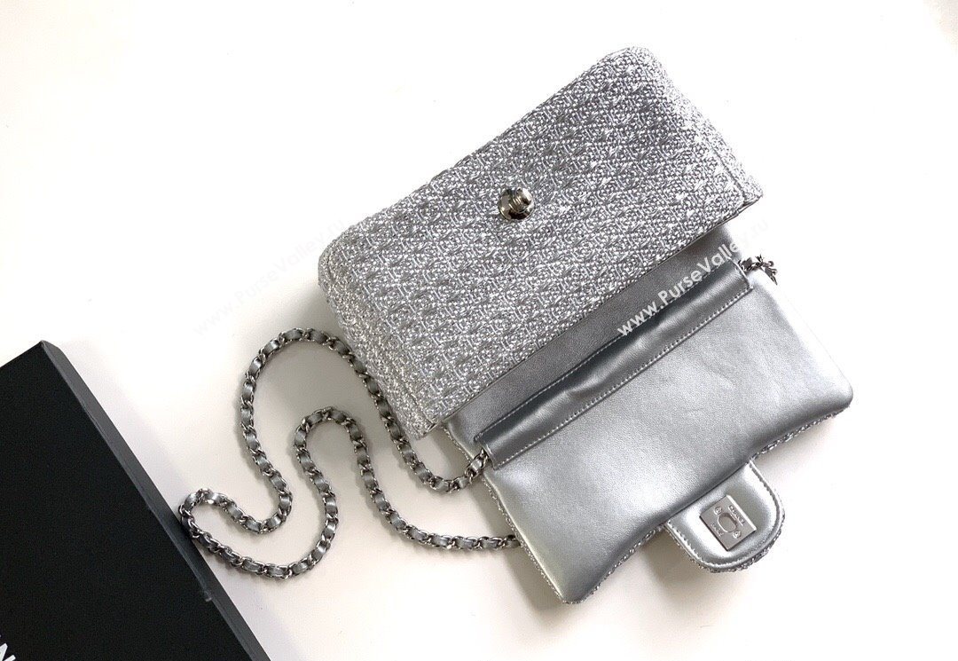 Chanel Braided Lurex Silver-Tone Metal Flap Bag AS5279 Silver 2025 (yezi-250526002)