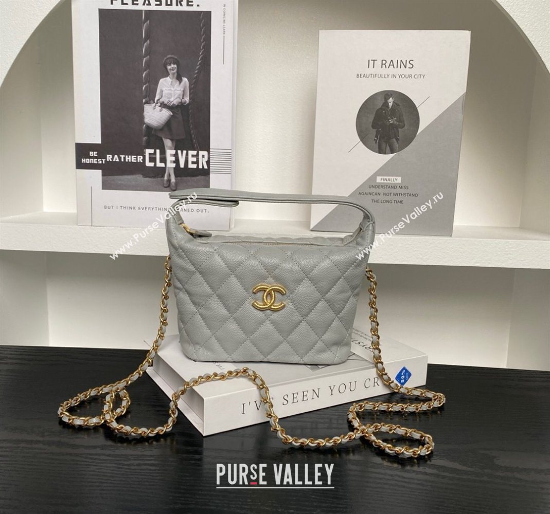 Chanel Grained Calfskin Clutch with Chain Grey 2025 AP4484 (yezi-250526021)