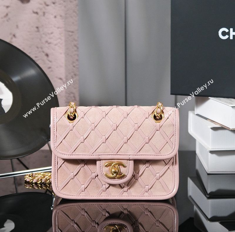 Chanel Suede Braided Calfskin Mini Flap Bag AS4797 Light Pink 2025 (yezi-250526004)