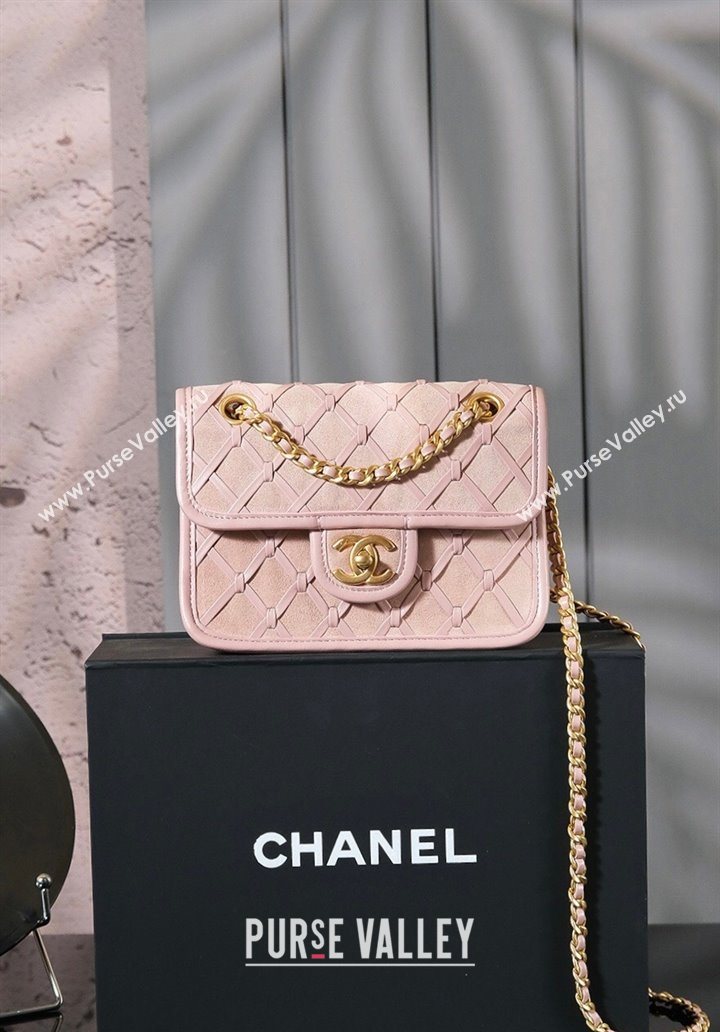 Chanel Suede Braided Calfskin Mini Flap Bag AS4797 Light Pink 2025 (yezi-250526004)