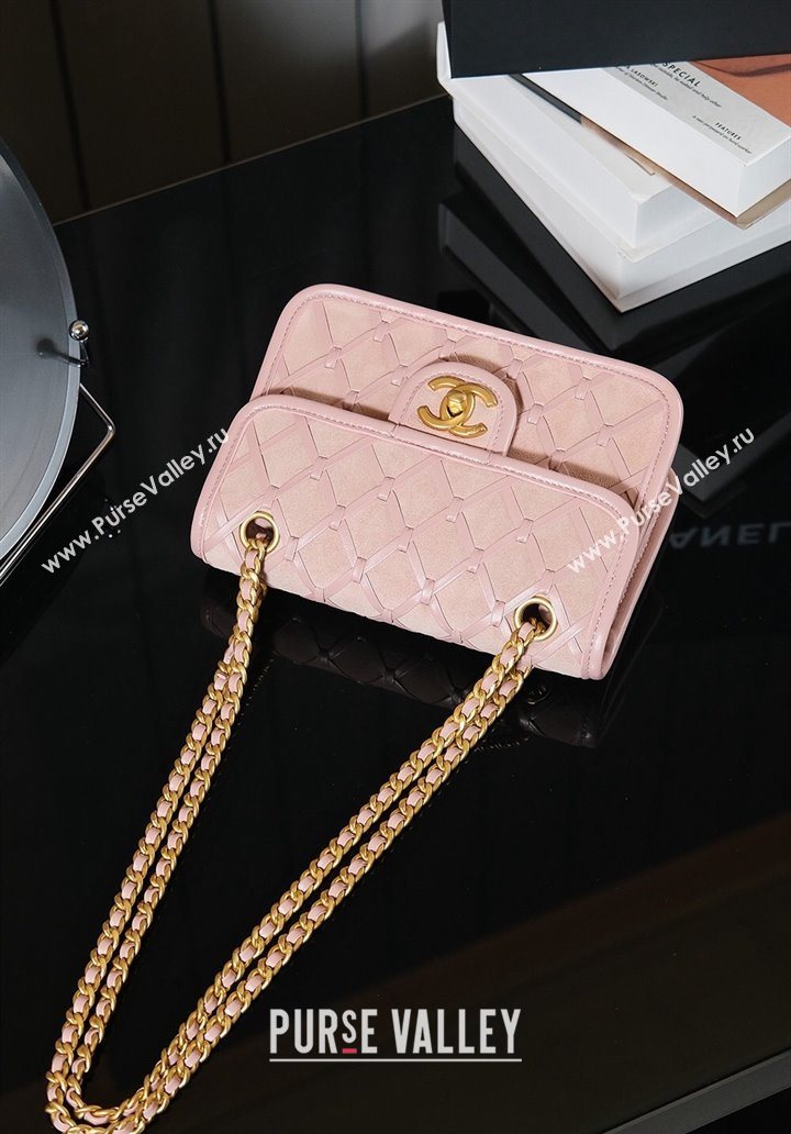 Chanel Suede Braided Calfskin Mini Flap Bag AS4797 Light Pink 2025 (yezi-250526004)