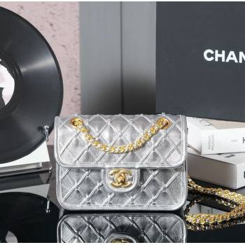 Chanel Metallized Braided Calfskin Mini Flap Bag AS4797 Silver 2025 (yezi-250526005)