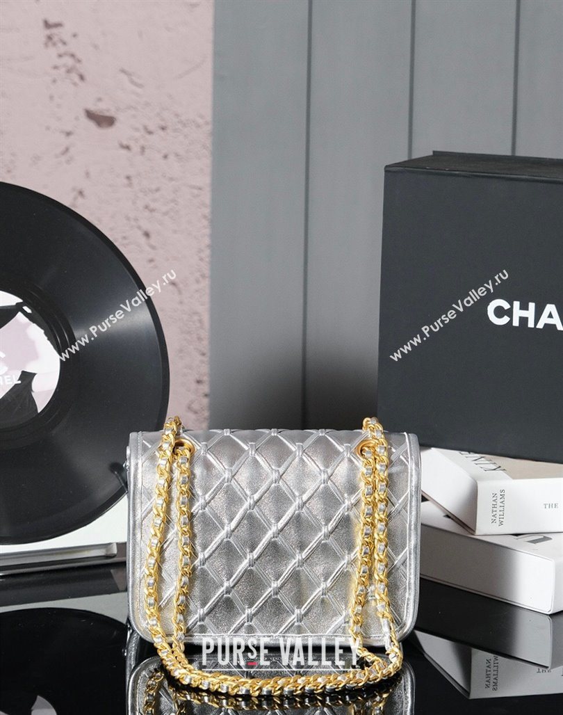 Chanel Metallized Braided Calfskin Mini Flap Bag AS4797 Silver 2025 (yezi-250526005)