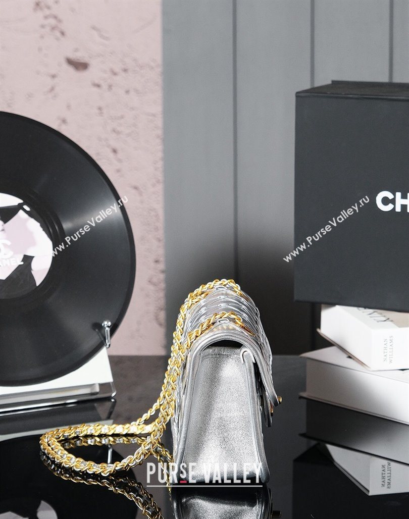 Chanel Metallized Braided Calfskin Mini Flap Bag AS4797 Silver 2025 (yezi-250526005)