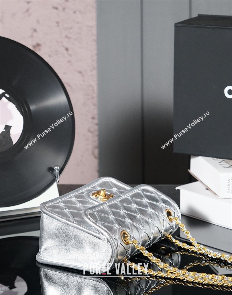 Chanel Metallized Braided Calfskin Mini Flap Bag AS4797 Silver 2025 (yezi-250526005)