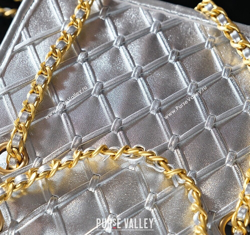 Chanel Metallized Braided Calfskin Mini Flap Bag AS4797 Silver 2025 (yezi-250526005)