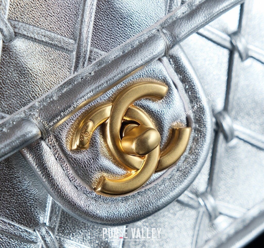 Chanel Metallized Braided Calfskin Mini Flap Bag AS4797 Silver 2025 (yezi-250526005)