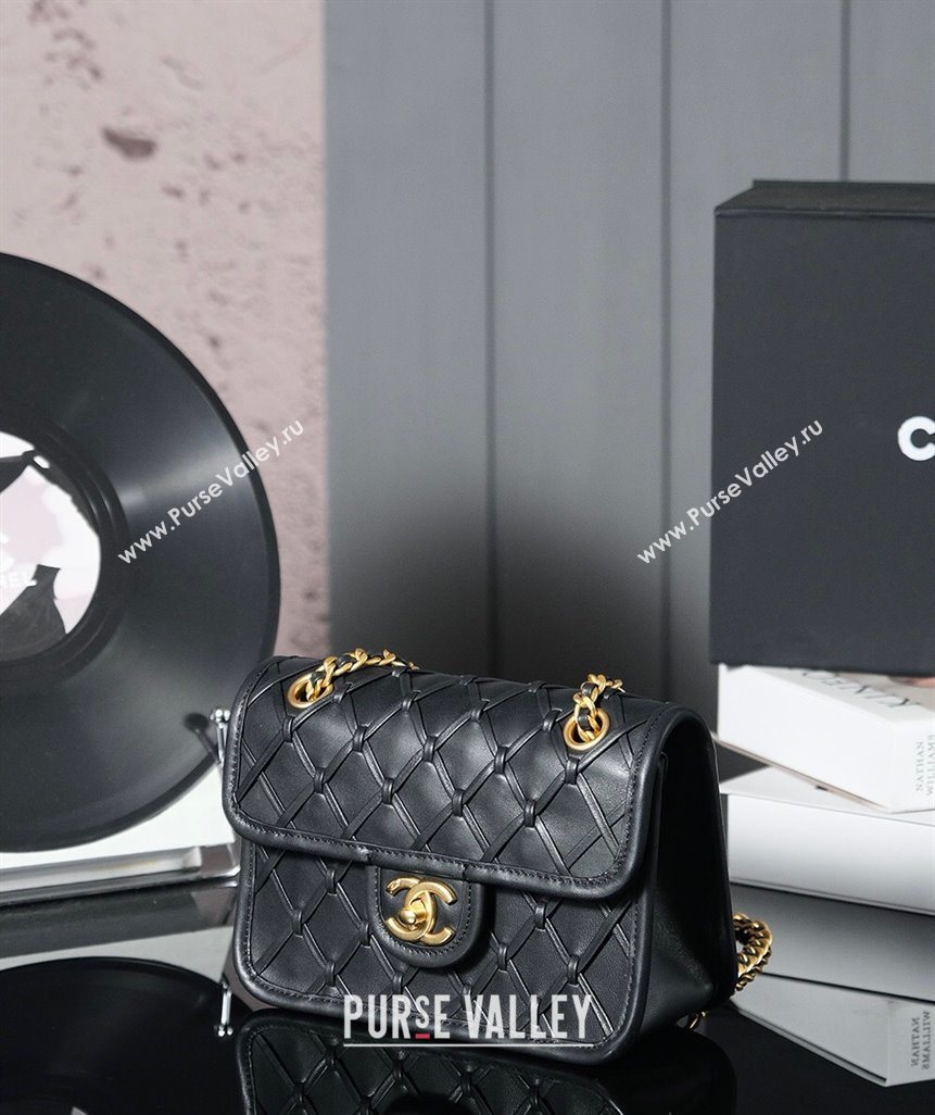 Chanel Braided Calfskin Leather Mini Flap Bag AS4797 Black 2025 (yezi-250526006)