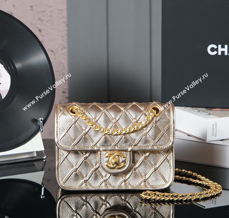 Chanel Metallized Braided Calfskin Mini Flap Bag AS4797 Gold 2025 (yezi-250526007)