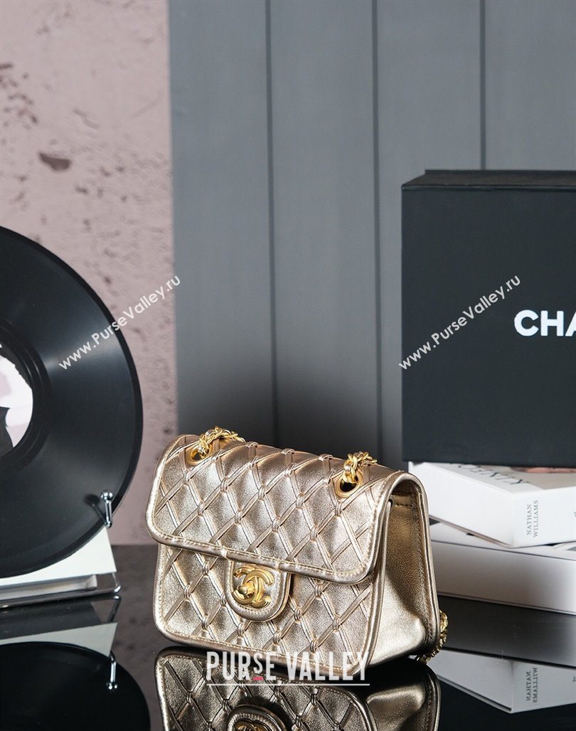 Chanel Metallized Braided Calfskin Mini Flap Bag AS4797 Gold 2025 (yezi-250526007)