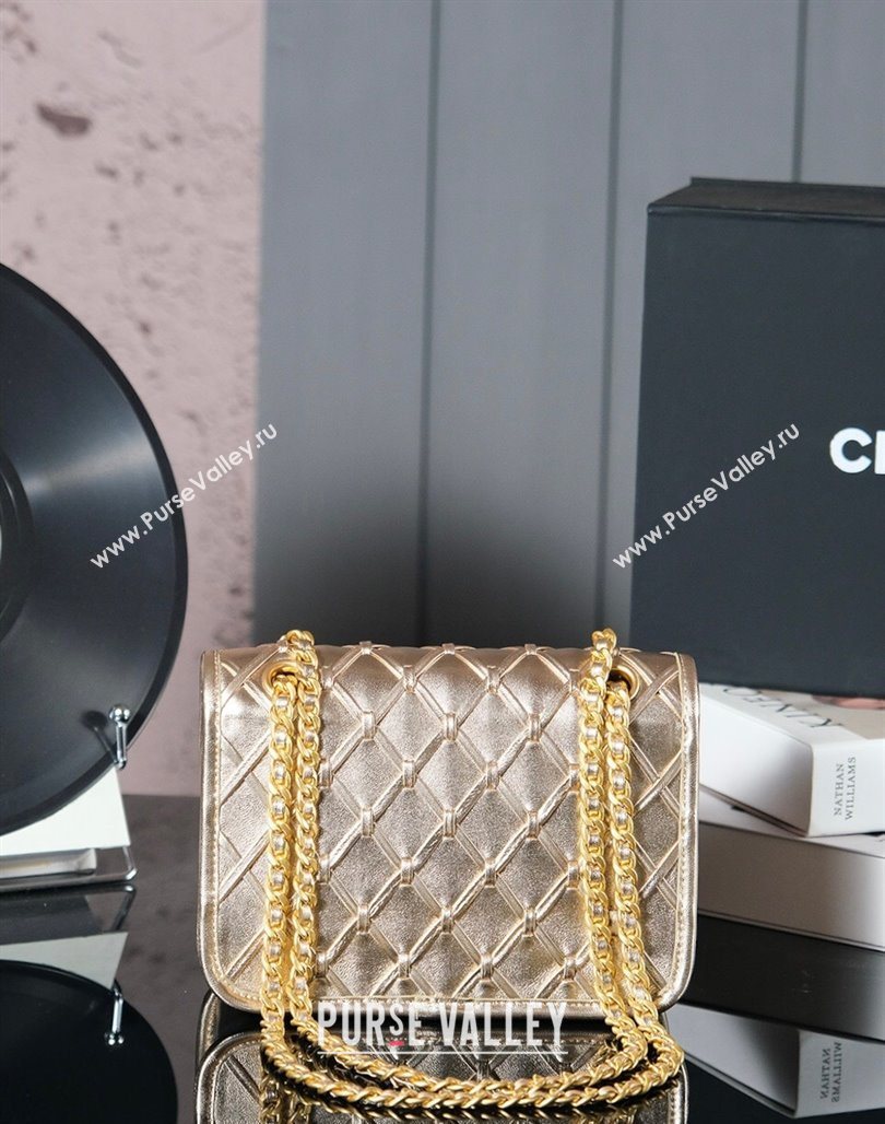 Chanel Metallized Braided Calfskin Mini Flap Bag AS4797 Gold 2025 (yezi-250526007)