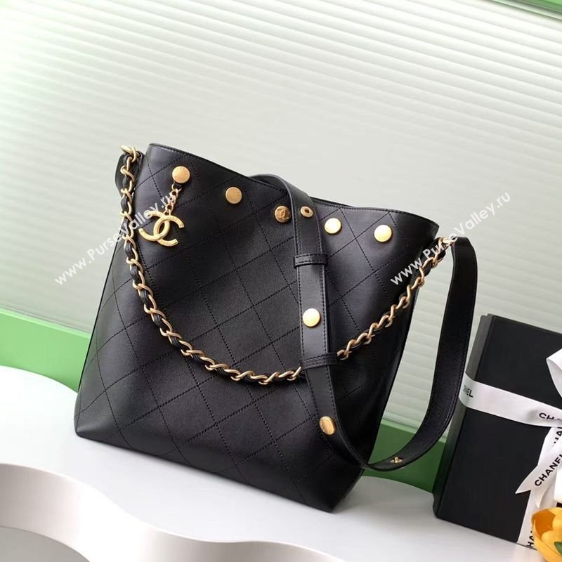 Chanel Large Bucket Bag in Shiny Lambskin AS5406 Black/Gold 2025 (yezi-250526092)