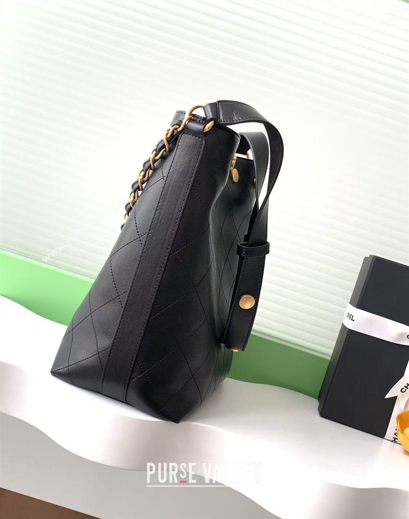 Chanel Large Bucket Bag in Shiny Lambskin AS5406 Black/Gold 2025 (yezi-250526092)