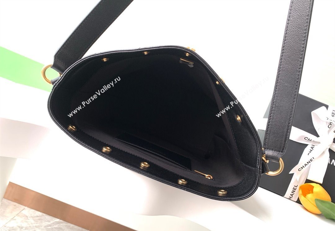 Chanel Large Bucket Bag in Shiny Lambskin AS5406 Black/Gold 2025 (yezi-250526092)