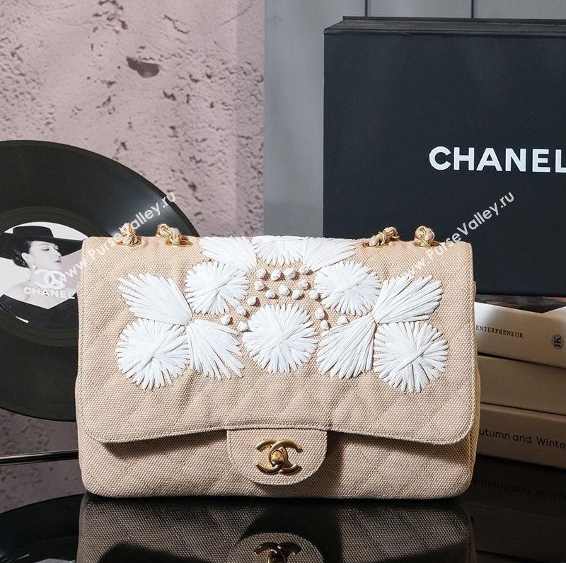Chanel Vintage Embroidered Linen Flap Bag Beige 2025 CH052679 (yezi-250526079)