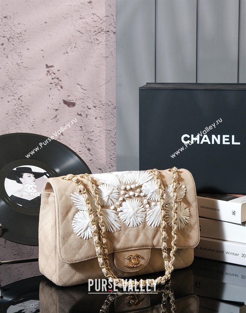 Chanel Vintage Embroidered Linen Flap Bag Beige 2025 CH052679 (yezi-250526079)