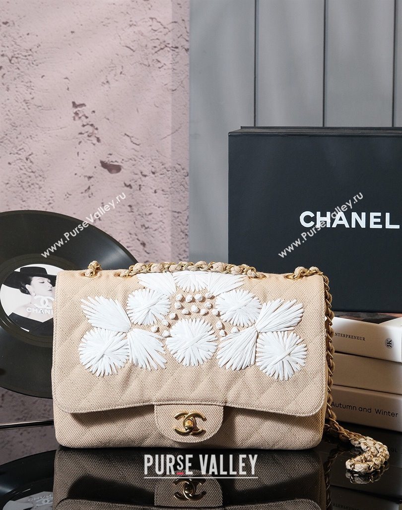 Chanel Vintage Embroidered Linen Flap Bag Beige 2025 CH052679 (yezi-250526079)