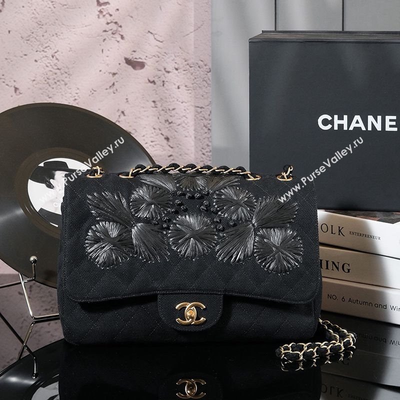 Chanel Vintage Embroidered Linen Flap Bag Black 2025 CH052679 (yezi-250526080)