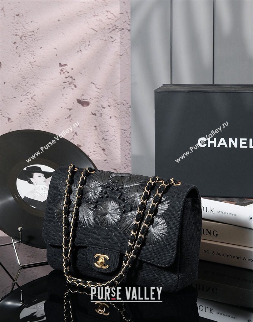 Chanel Vintage Embroidered Linen Flap Bag Black 2025 CH052679 (yezi-250526080)