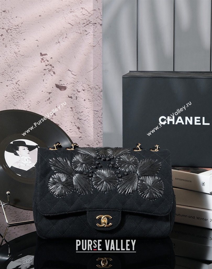 Chanel Vintage Embroidered Linen Flap Bag Black 2025 CH052679 (yezi-250526080)