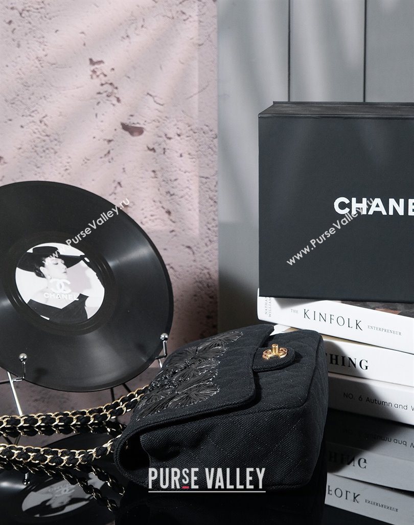 Chanel Vintage Embroidered Linen Flap Bag Black 2025 CH052679 (yezi-250526080)
