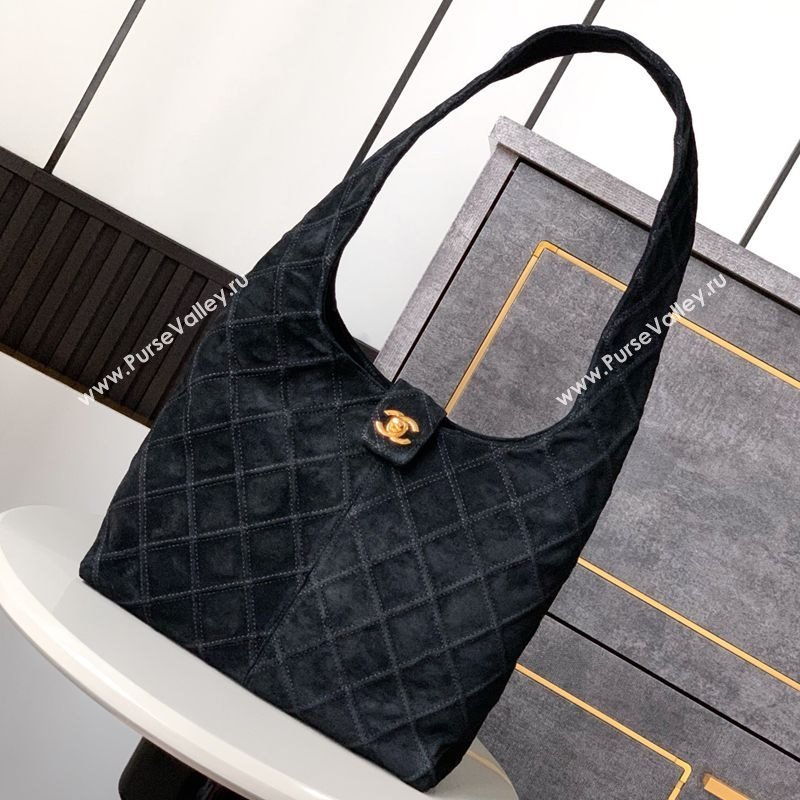 Chanel Vintage Quilted Suede Hobo Bag Black 2025 CH052681 (yezi-250526081)