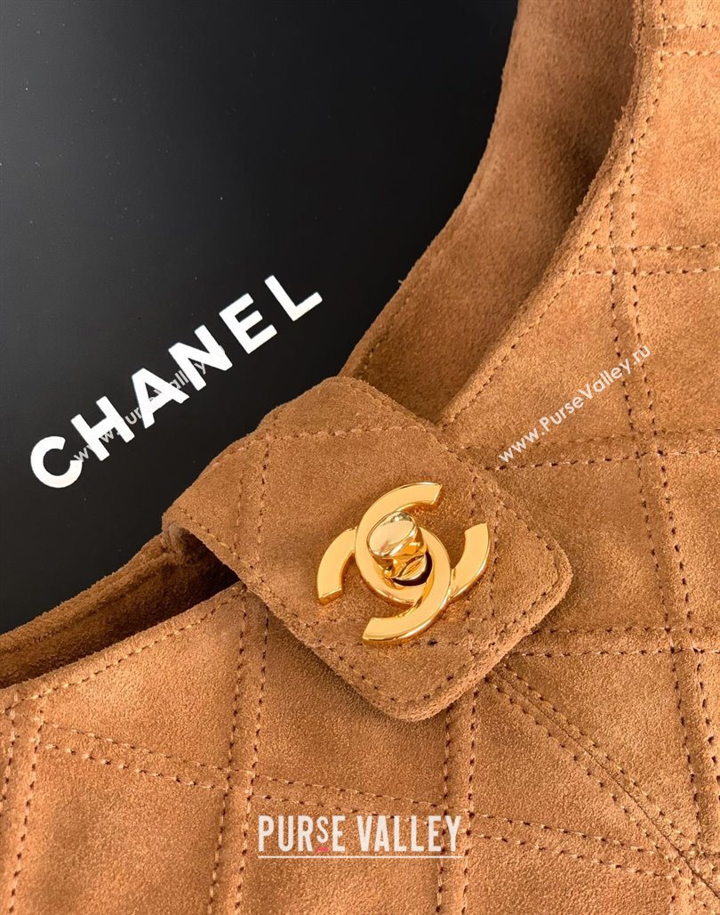 Chanel Vintage Quilted Suede Hobo Bag Brown 2025 CH052681 (yezi-250526082)