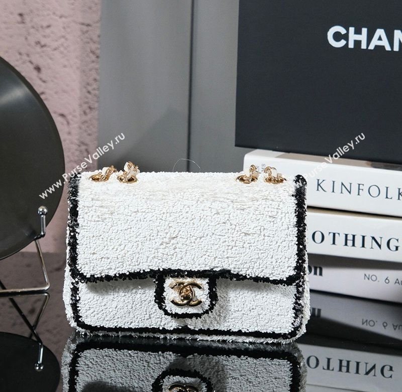 Chanel Sequins Mini Classic Flap Bag White 2025 A69900 0526 (yezi-250526083)